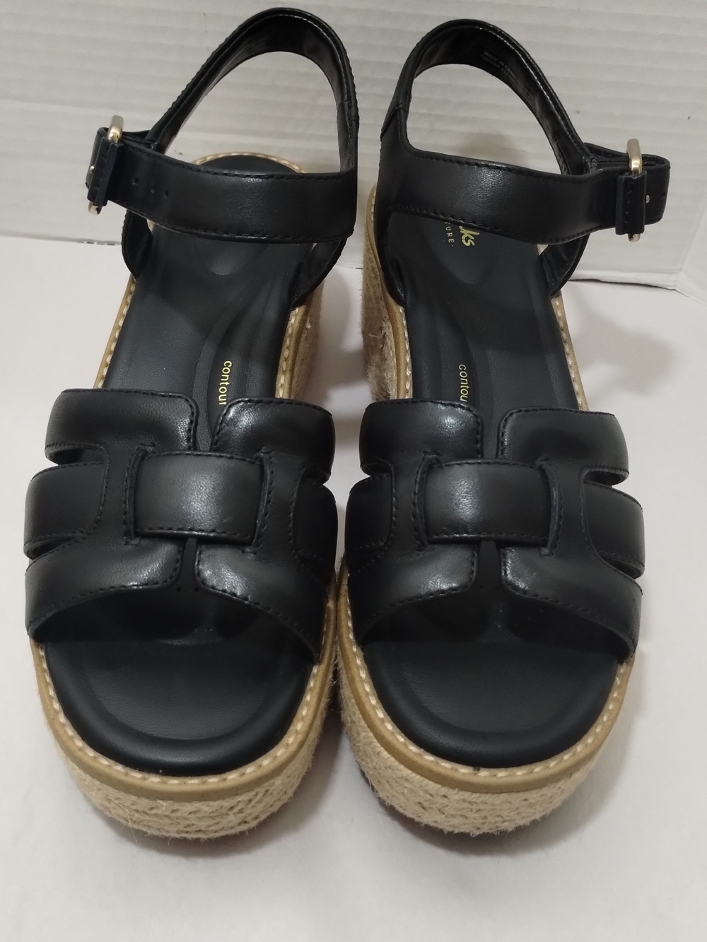 Clarks Coledale Black Leather Strap Platform Espadrille Sandals Sz 8M - Picture 3 of 12